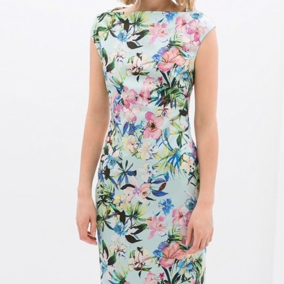 floral cap sleeve midi dress